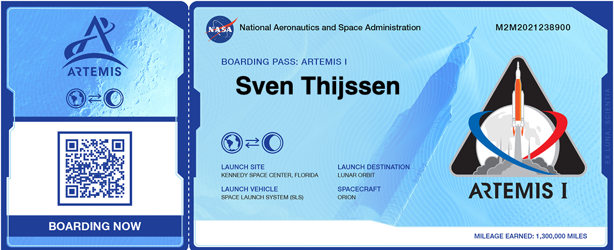 NASA Artemis Boarding Pass